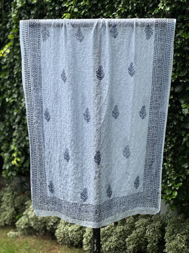 Dori Embroidered Block Printed Banarasi Chanderi Dupatta