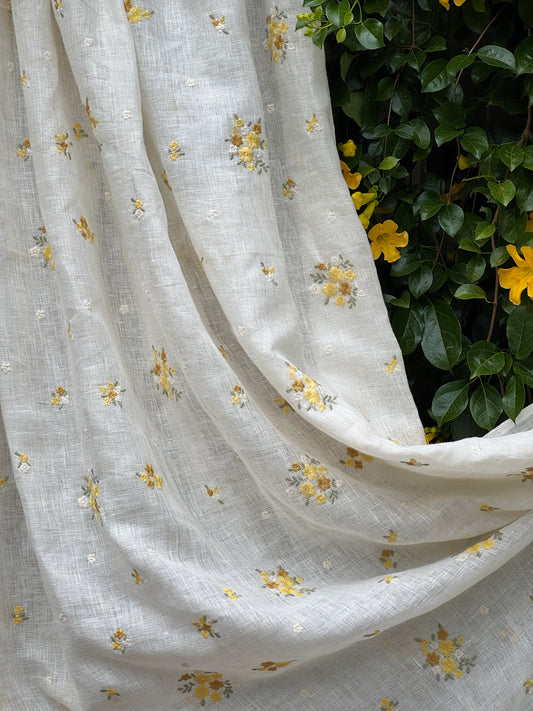 Embroidered pure linen fabric