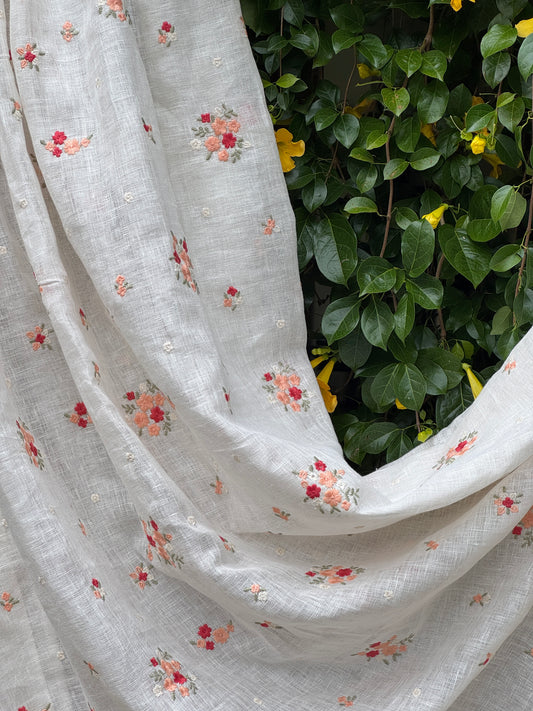 Embroidered pure linen fabric