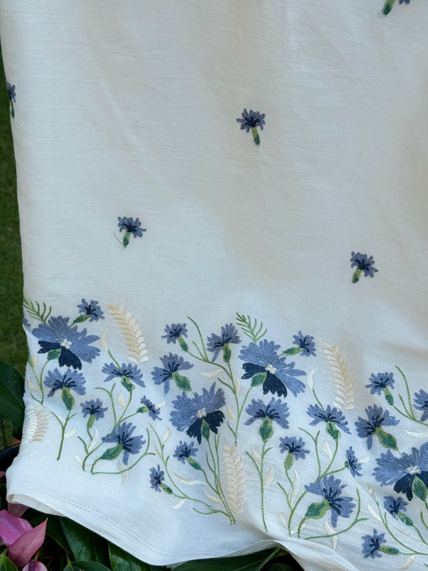 Border Embroidered Kora Fabric