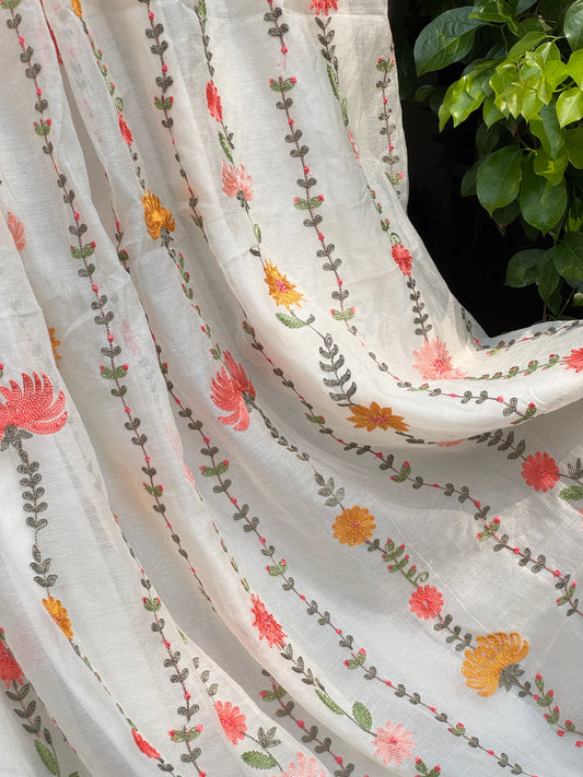 Embroidered 40 gm Banarasi Chanderi Fabric