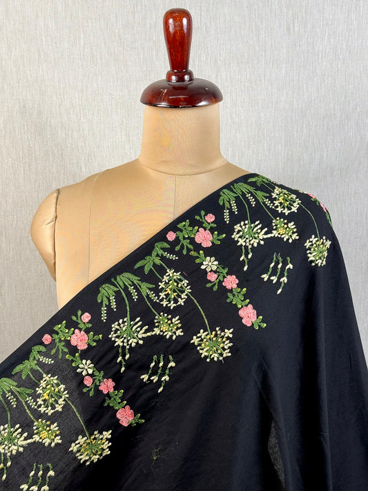 Border Embroidered Flex Cotton Fabric