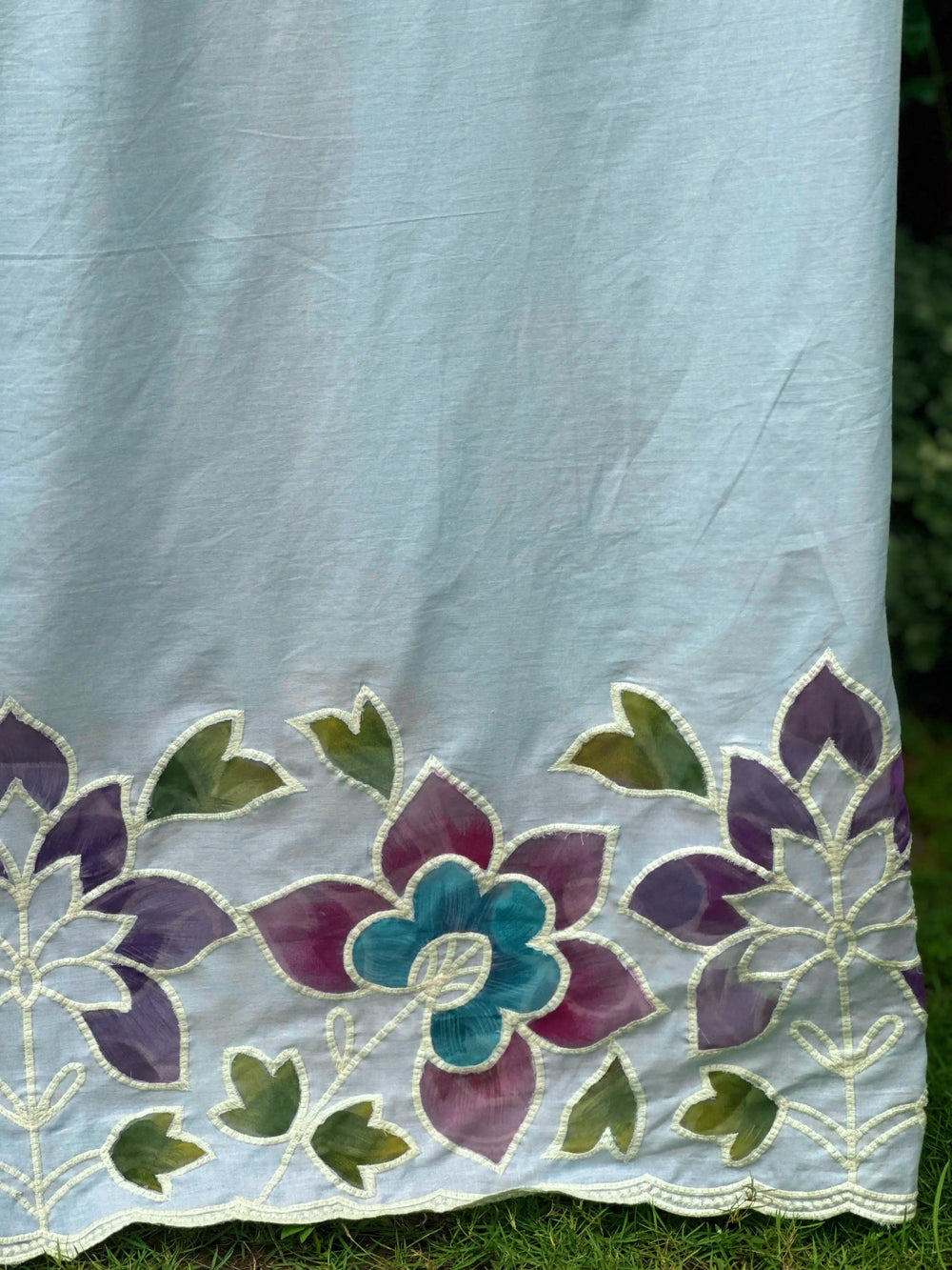 Appliquéd & Brush Painted Mulmul Cotton Fabric