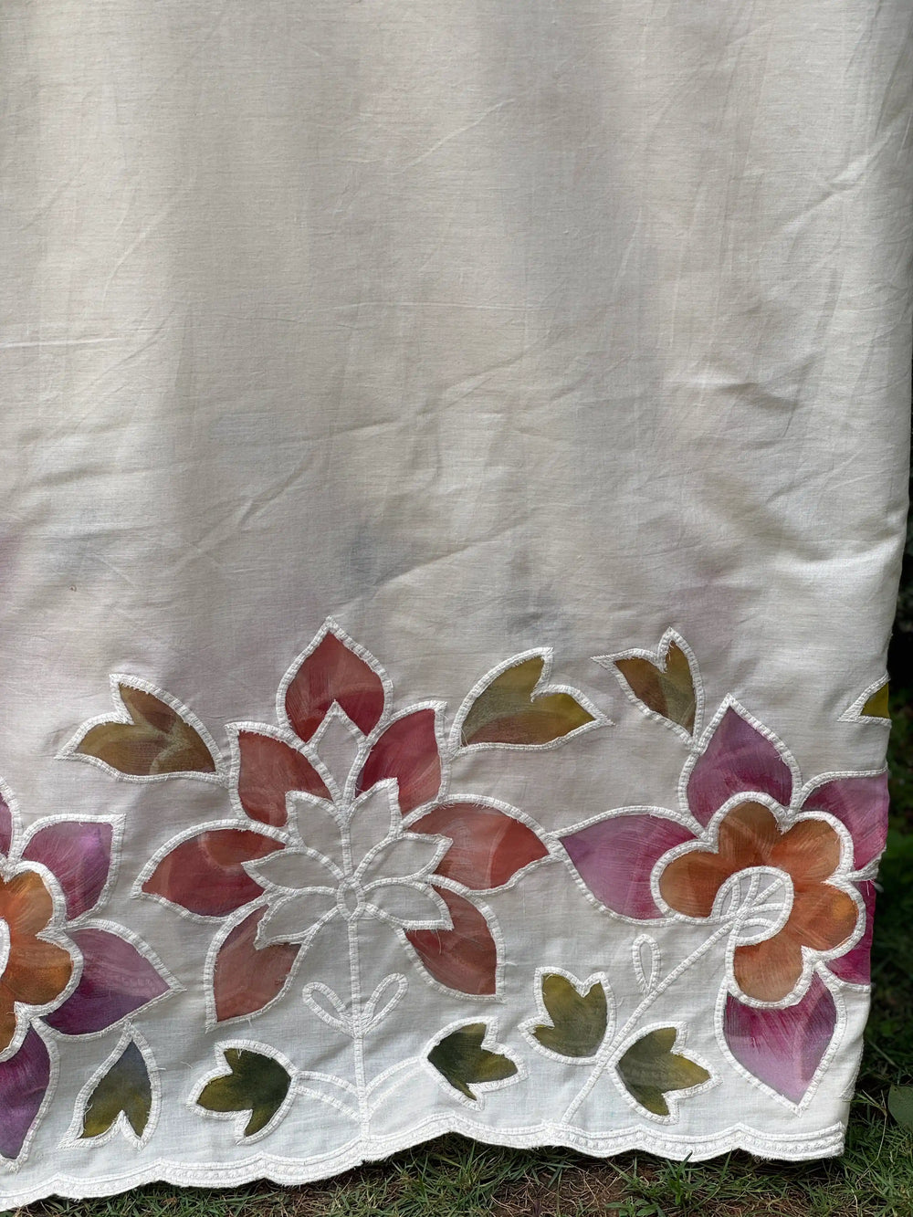 Appliquéd & Brush Painted Mulmul Cotton Fabric