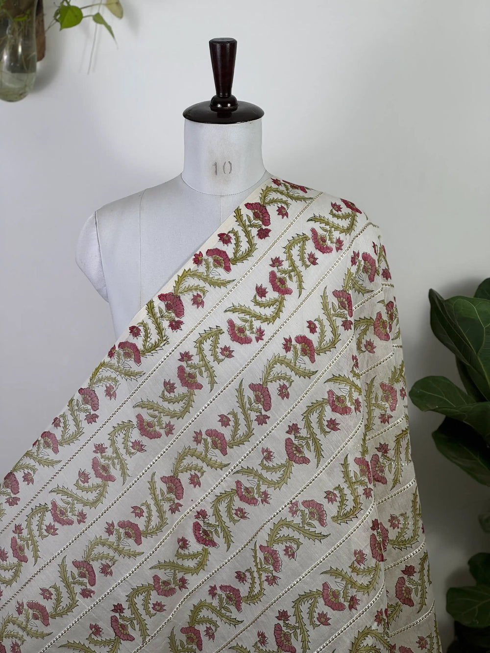 Block Printed Gota Stripe Banarasi Chanderi Fabric