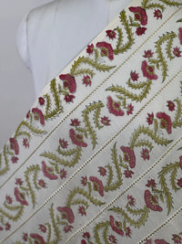 Block Printed Gota Stripe Banarasi Chanderi Fabric
