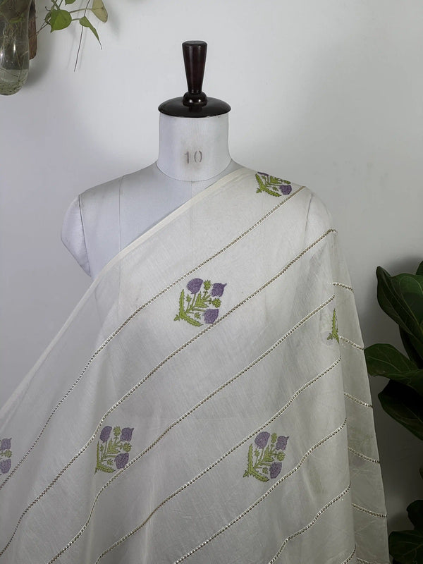 Block Printed Gota Stripe Banarasi Chanderi Fabric