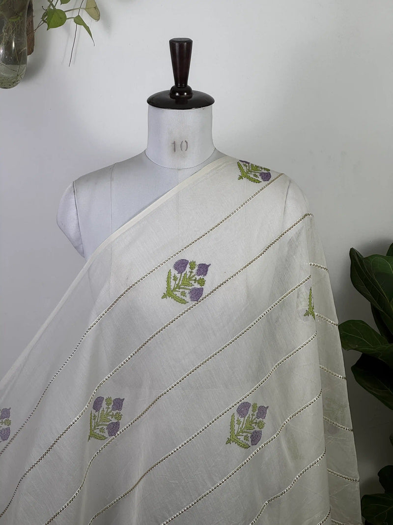 Block Printed Gota Stripe Banarasi Chanderi Fabric