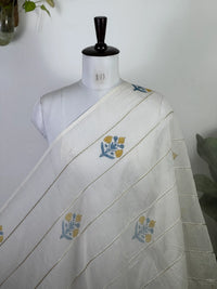 Block Printed Gota Stripe Banarasi Chanderi Fabric