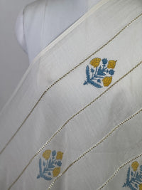 Block Printed Gota Stripe Banarasi Chanderi Fabric