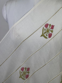 Block Printed Gota Stripe Banarasi Chanderi Fabric
