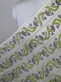 Block Printed Gota Stripe Banarasi Chanderi Fabric