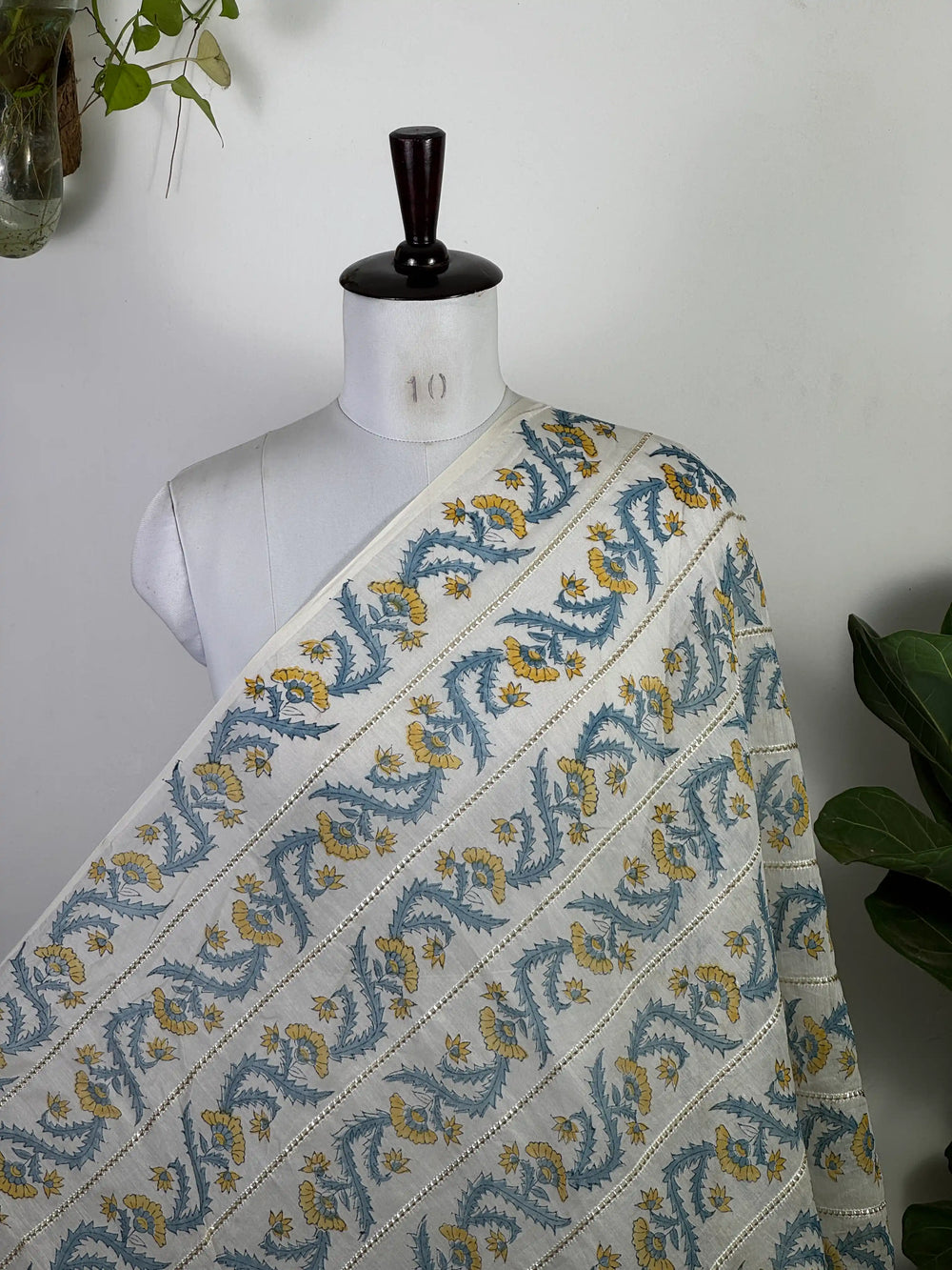 Block Printed Gota Stripe Banarasi Chanderi Fabric