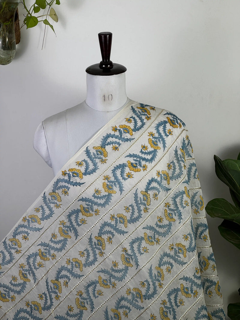 Block Printed Gota Stripe Banarasi Chanderi Fabric