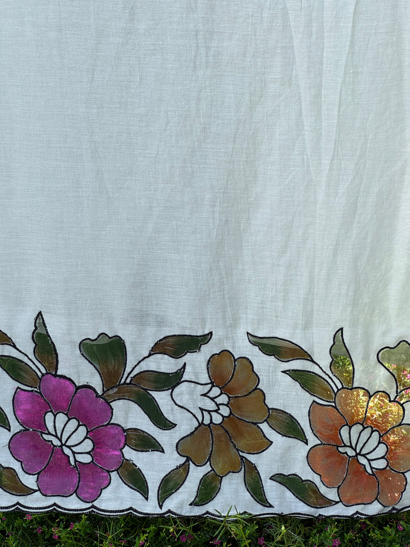 Appliquéd & Brush Painted Mulmul Cotton Fabric