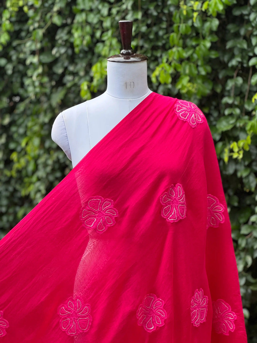 Applique Embroidered Banarasi Silk Chanderi Fabric