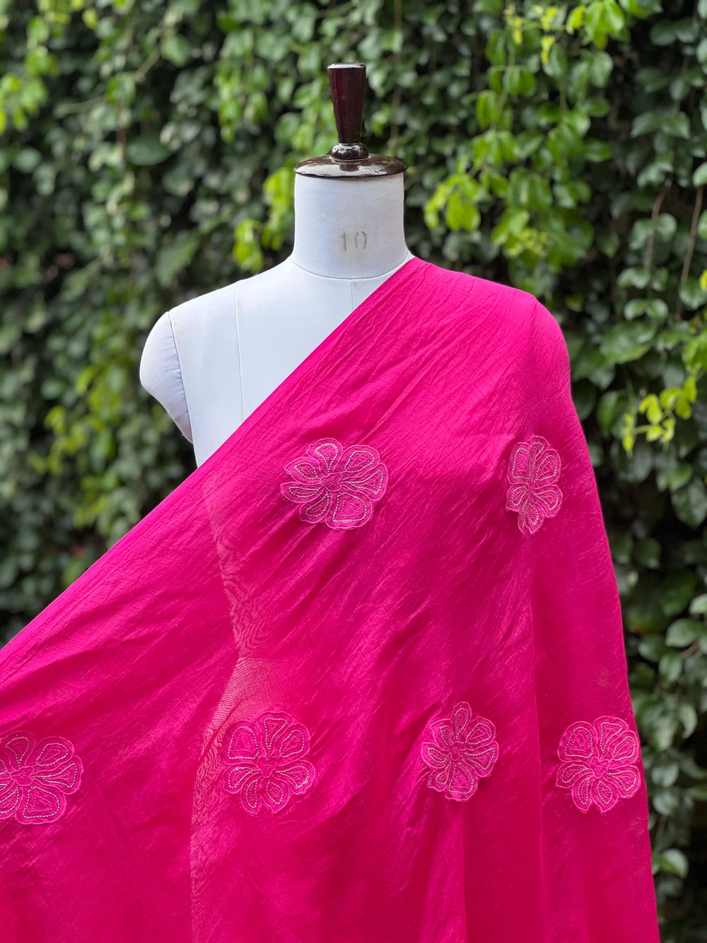 Applique Embroidered Banarasi Silk Chanderi Fabric