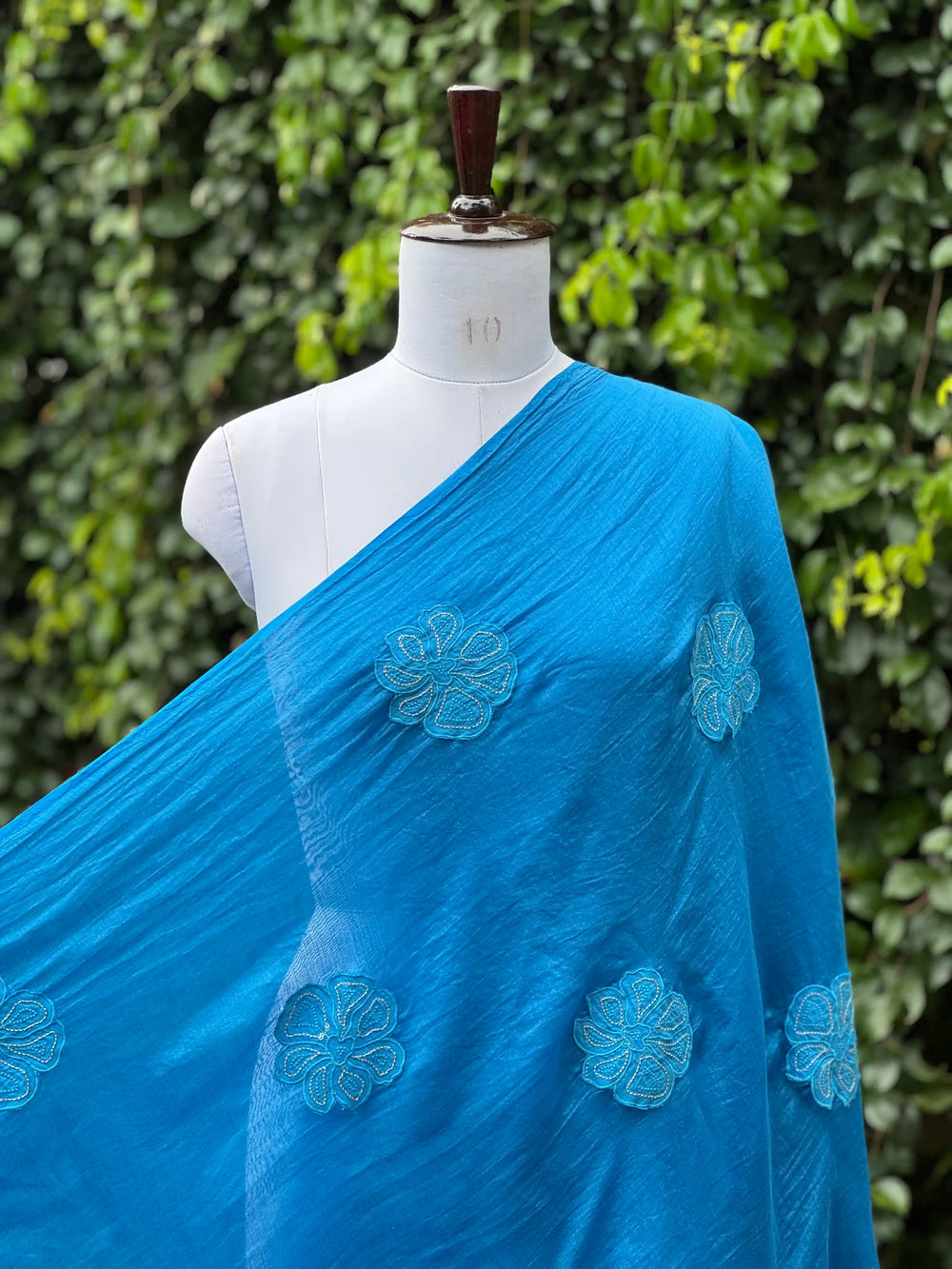 Applique Embroidered Banarasi Silk Chanderi Fabric