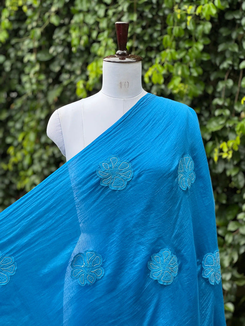 Applique Embroidered Banarasi Silk Chanderi Fabric