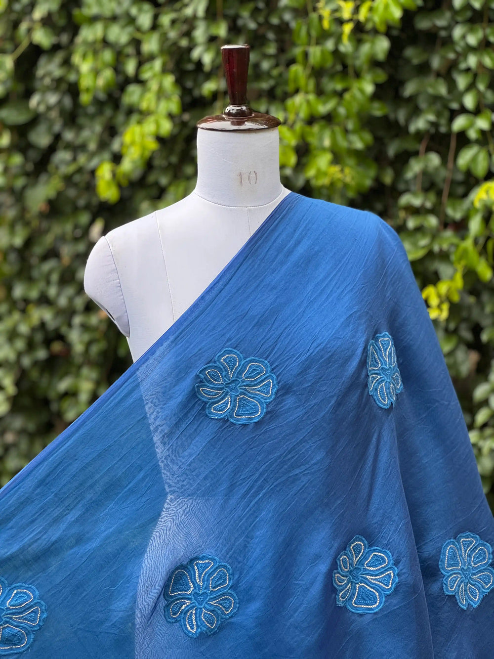 Applique Embroidered Banarasi Silk Chanderi Fabric