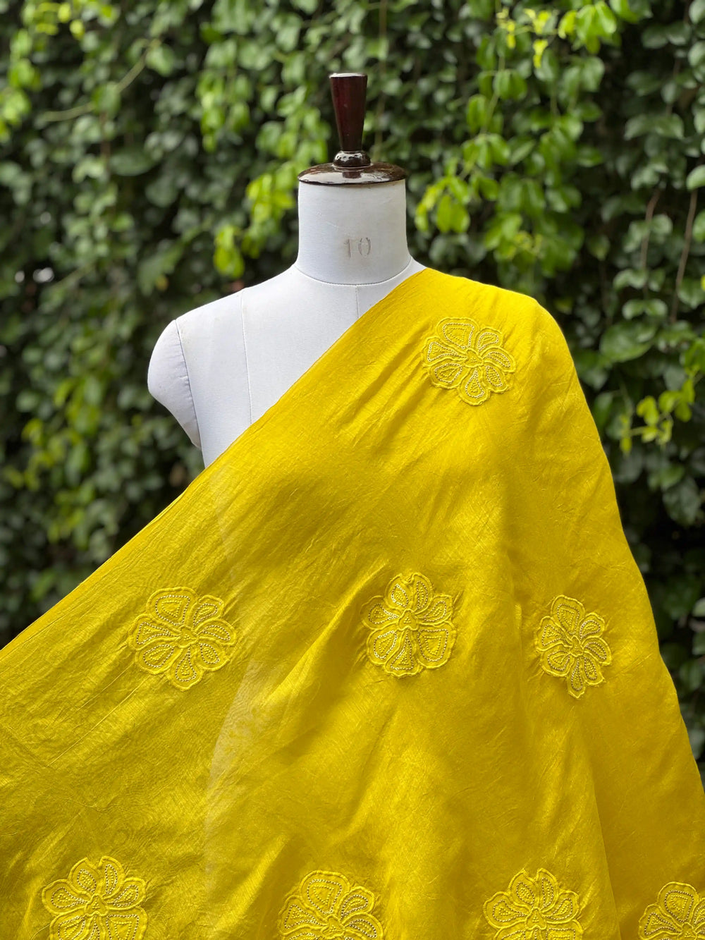 Applique Embroidered Banarasi Silk Chanderi Fabric