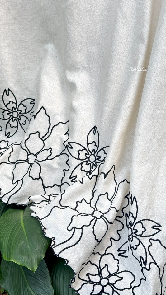 Border Embroidered Flax Cotton Fabric