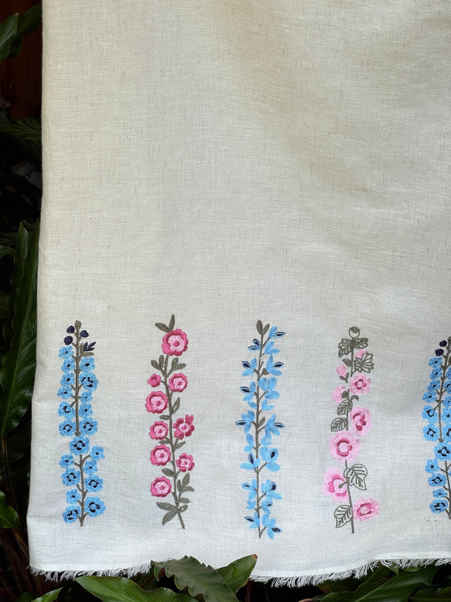 Border Embroidered Flax Cotton Fabric