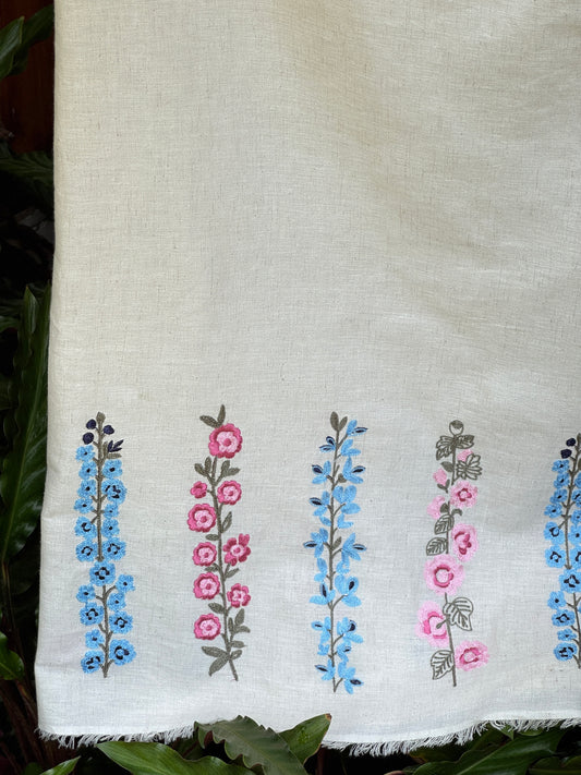 Border Embroidered Flax Cotton Fabric