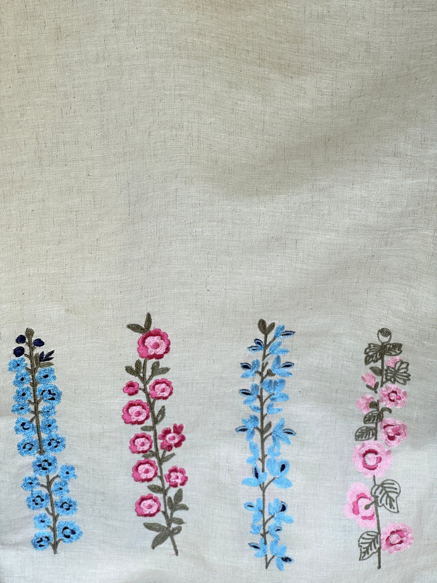 Border Embroidered Flax Cotton Fabric
