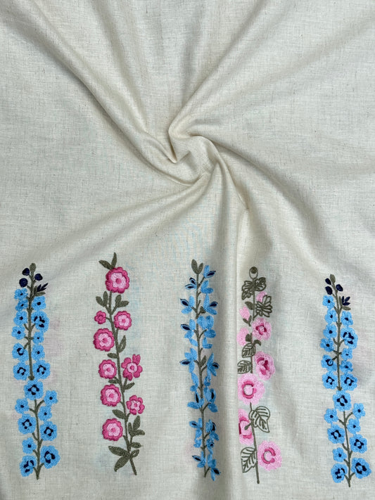 Border Embroidered Flax Cotton Fabric