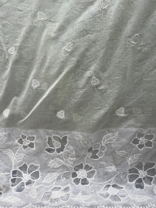 Applique Embroidered 40 gm Banarasi Chanderi Fabric