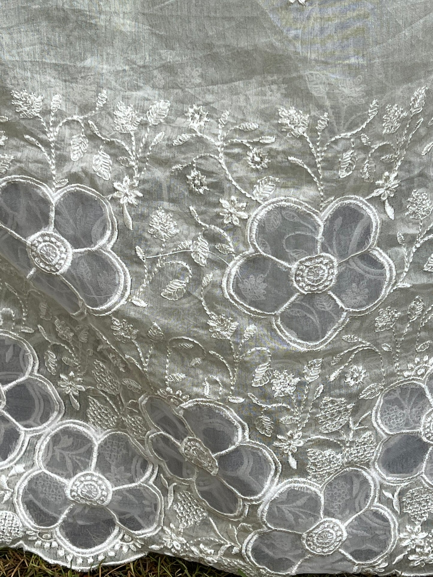 Applique Embroidered 40 gm Banarasi Chanderi Fabric