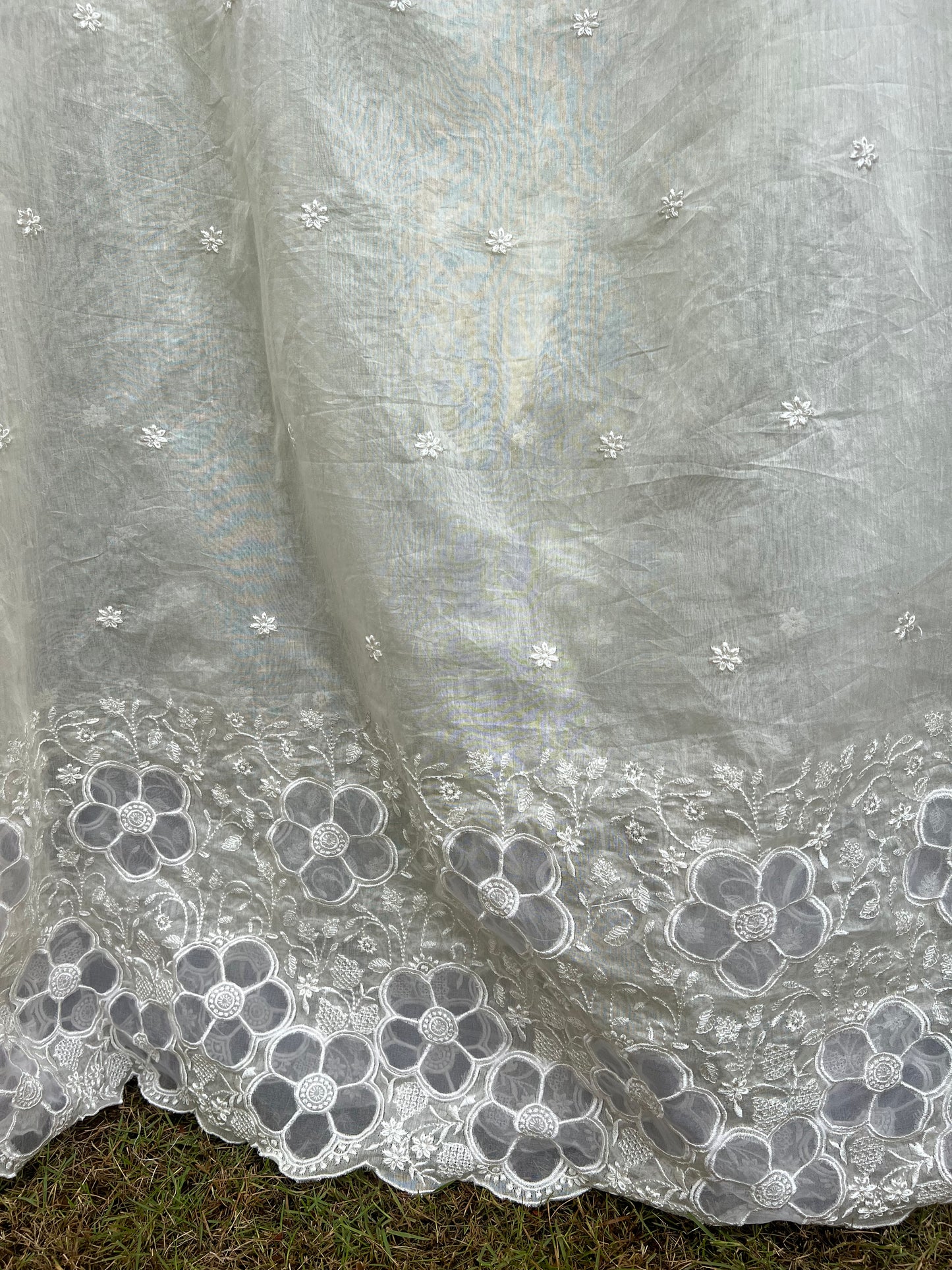 Applique Embroidered 40 gm Banarasi Chanderi Fabric