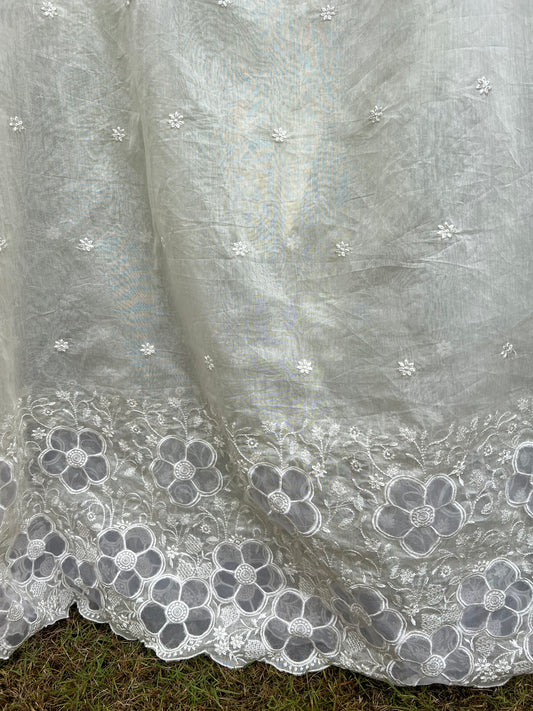 Applique Embroidered 40 gm Banarasi Chanderi Fabric