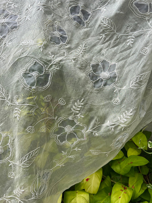 Applique Embroidered 40 gm Banarasi Chanderi Fabric