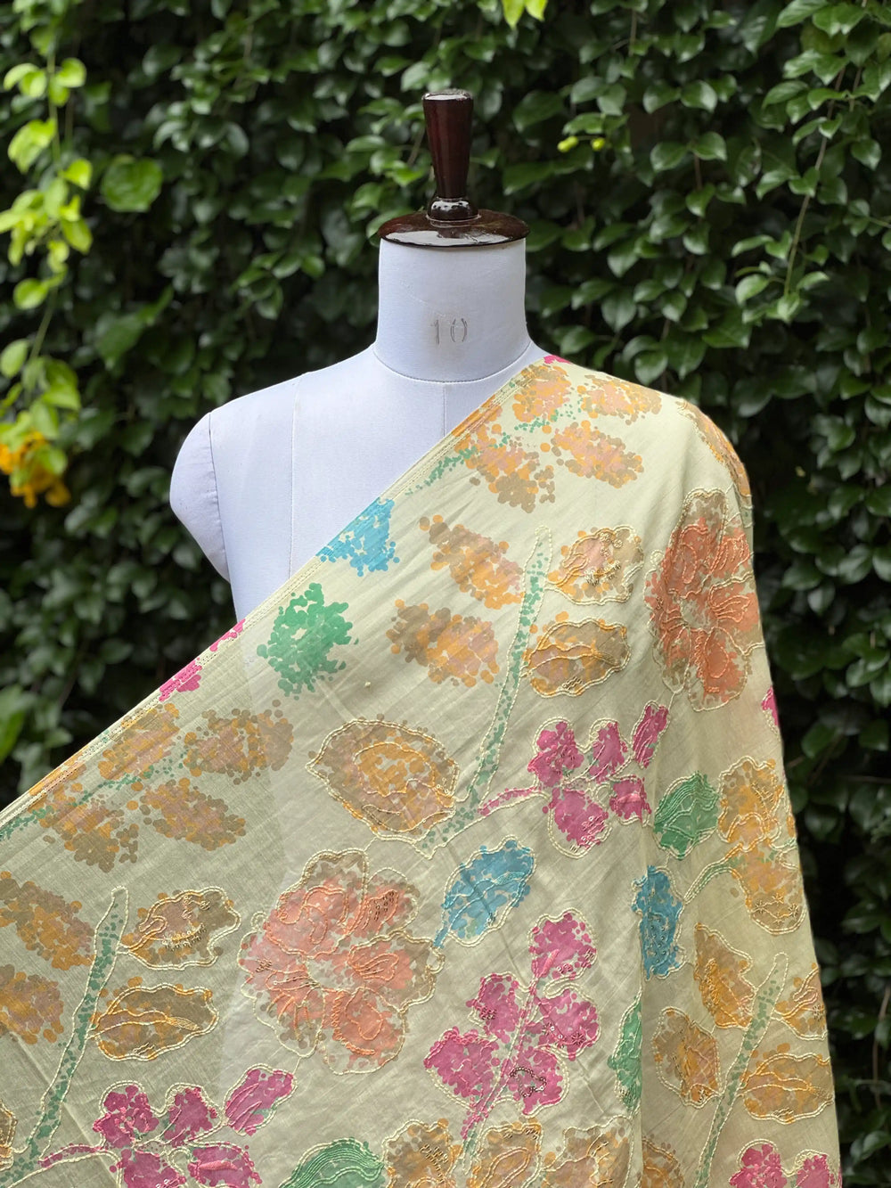 Position Printed Embroidered Viscose Chanderi Fabric