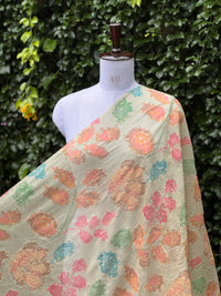 Position Printed Embroidered Viscose Chanderi Fabric