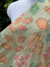 Position Printed Embroidered Viscose Chanderi Fabric