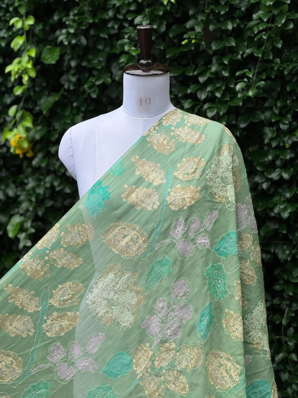 Position Printed Embroidered Viscose Chanderi Fabric
