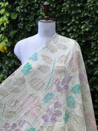 Position Printed Embroidered Viscose Chanderi Fabric