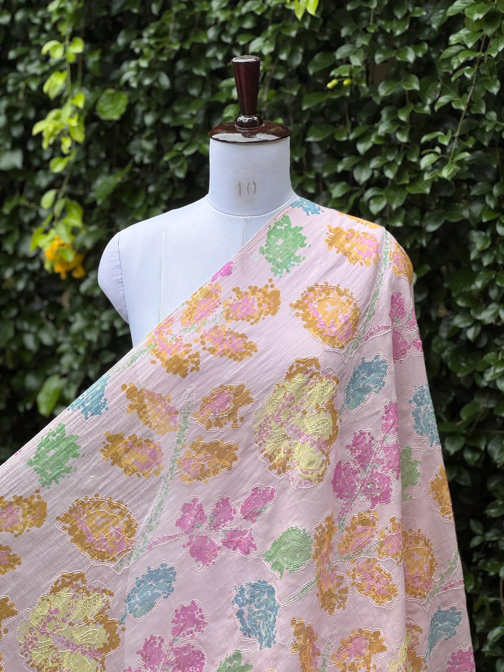 Position Printed Embroidered Viscose Chanderi Fabric