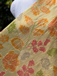 Position Printed Embroidered Viscose Chanderi Fabric