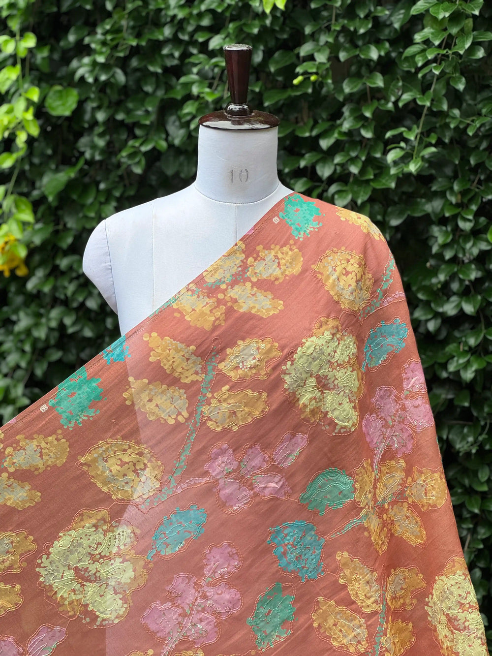 Position Printed Embroidered Viscose Chanderi Fabric