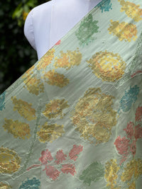 Position Printed Embroidered Viscose Chanderi Fabric