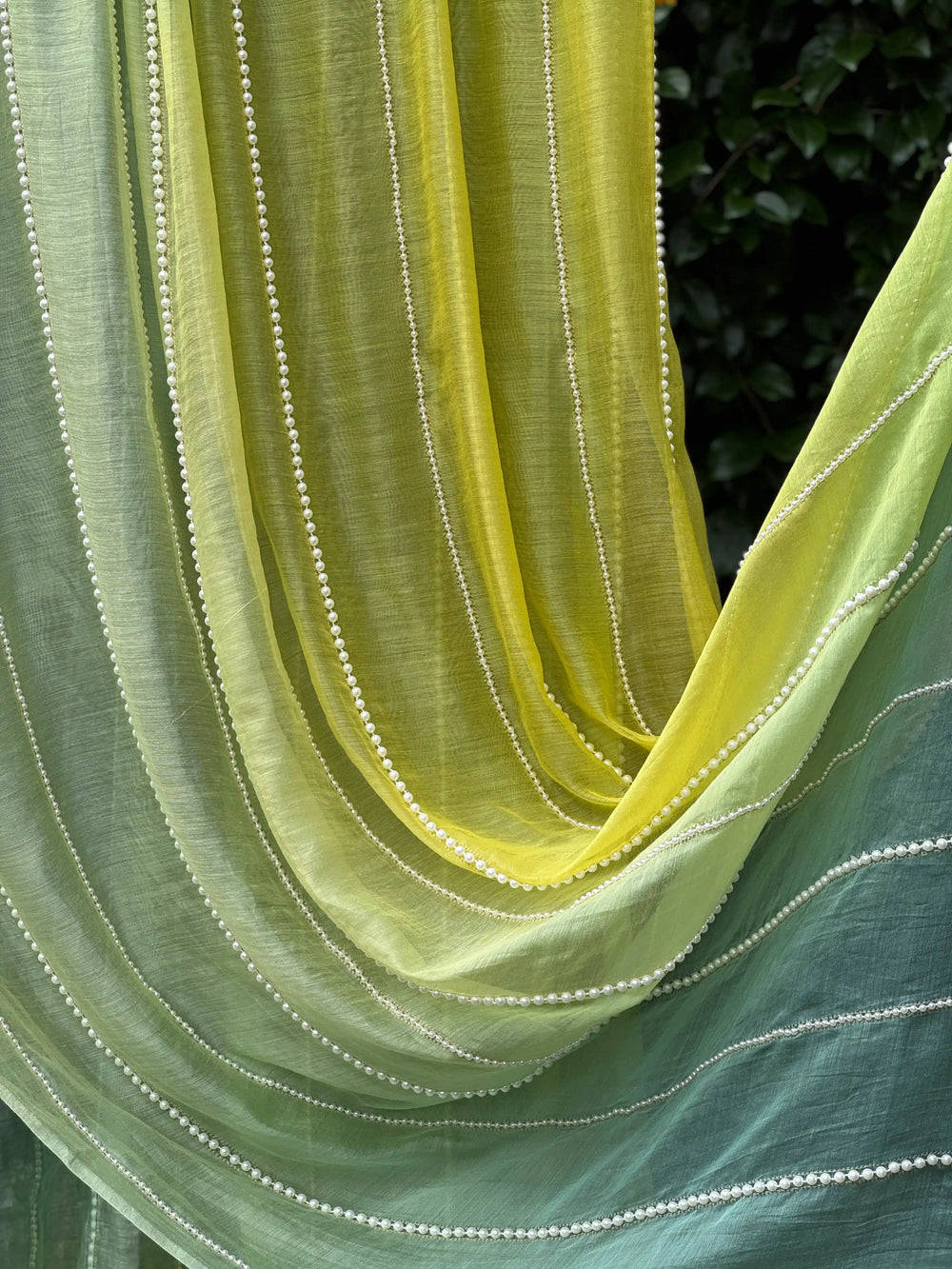 Pearl Line Embroidered 4D Silk Banarasi Chanderi Fabric