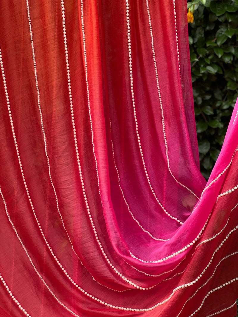 Pearl Line Embroidered 4D Silk Banarasi Chanderi Fabric
