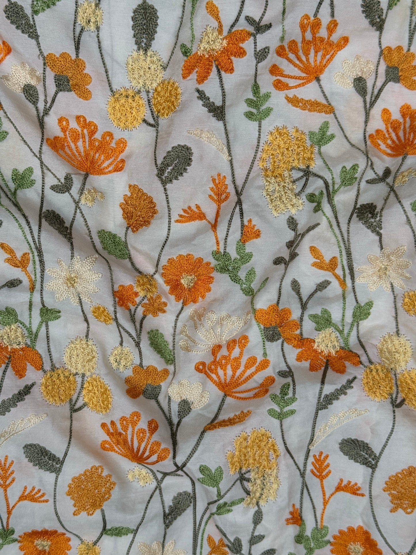 Embroidered Dola Silk Fabric