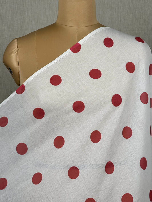 Polka Dots Printed Mulmul Fabric