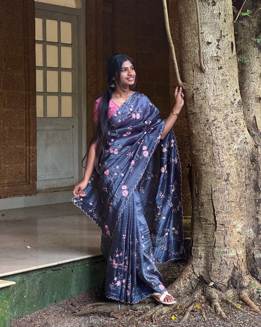 Embroidered Viscose Shimmer Organza  saree