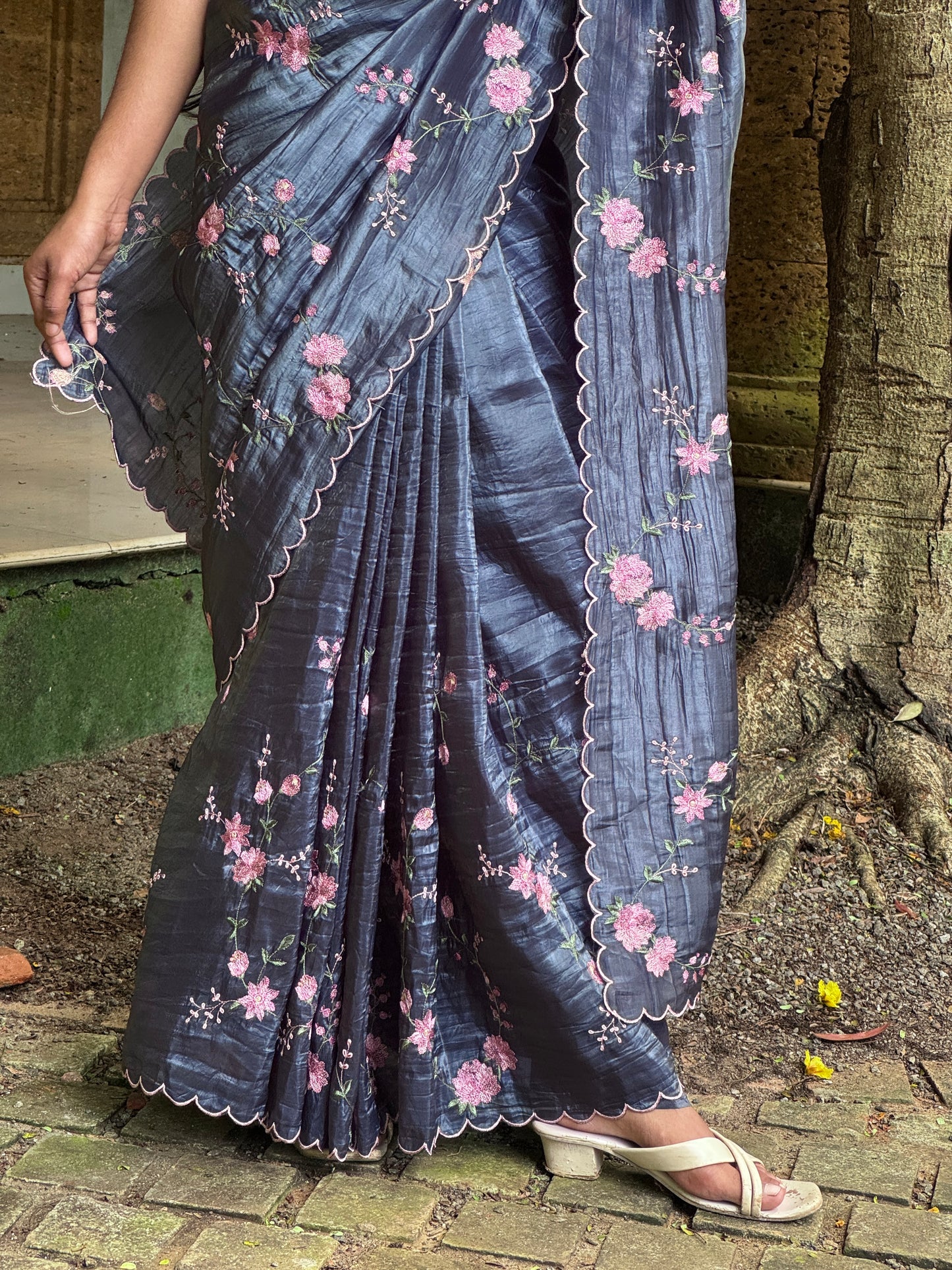 Embroidered Viscose Shimmer Organza  saree